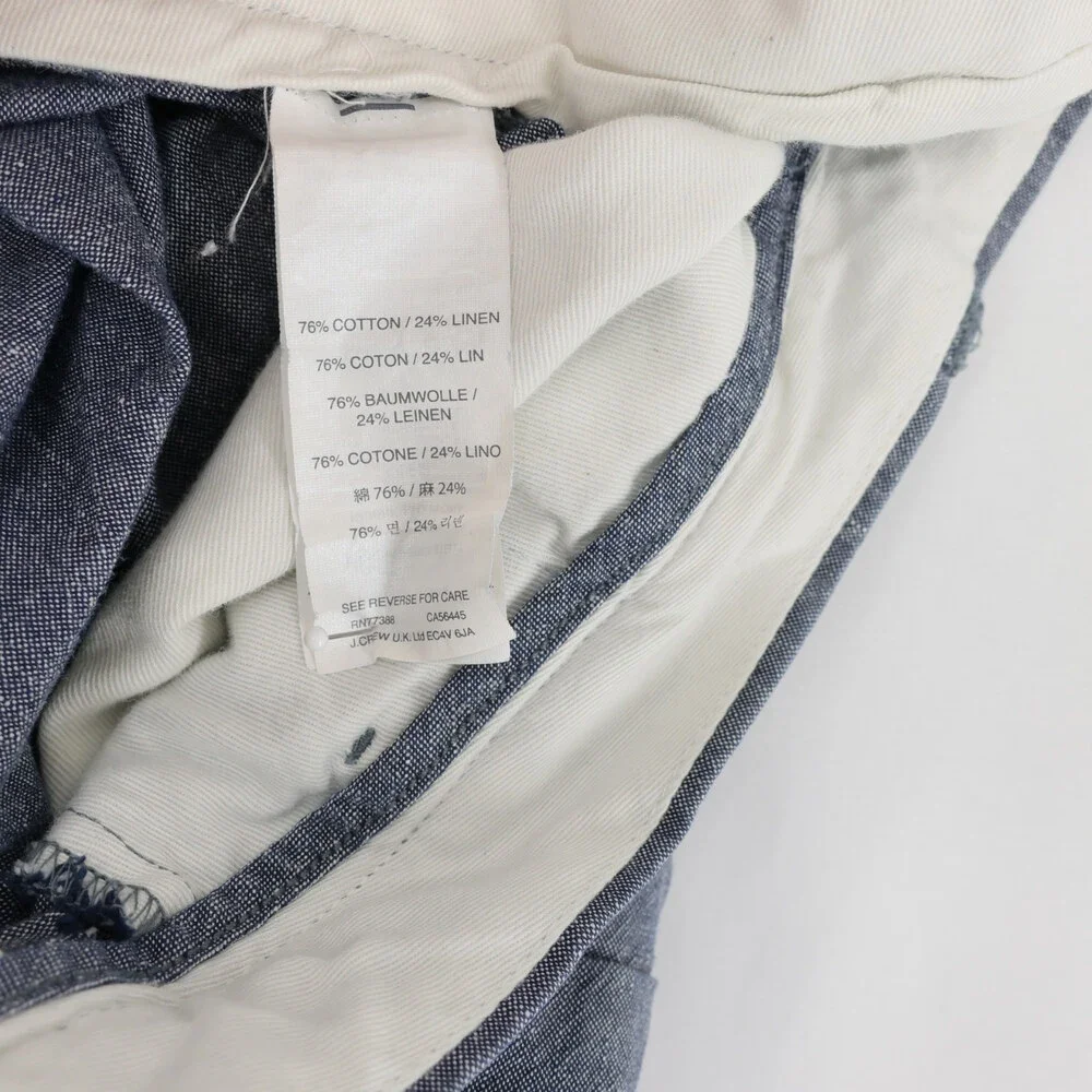 J Crew 770 Pants Mens 33x32 Blue Chambray Cotton Linen Blend Urban Slim